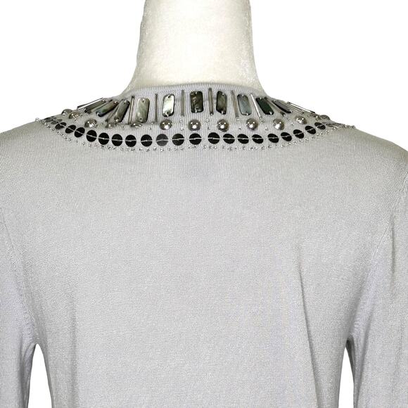 Chico's Light Gray Scoop Neck Embellished Long Sleeve Tunic Top Size 0 Small - Picture 5 of 7